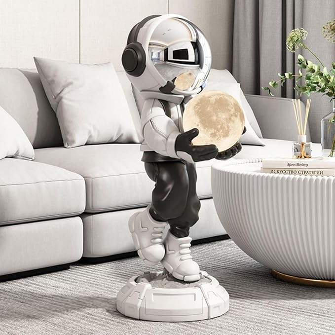 28.8" Astronaut Sculpture Figurine Floor Large Home Accessories Ornament Art Decor with Ball Lamp USB Charging - Bloomnest