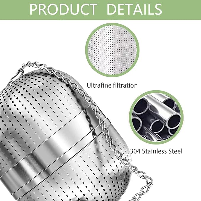 Tea Strainer Tea Infuser for Loose Tea, Tea Steeper 304 Stainless Steel Tea Mesh Strainer with Lid and Drip Tray, 2 Pack Tea Diffuser with Chain Hook, Tea Ball to Brewing Steeping Loose Leaf - Bloomnest