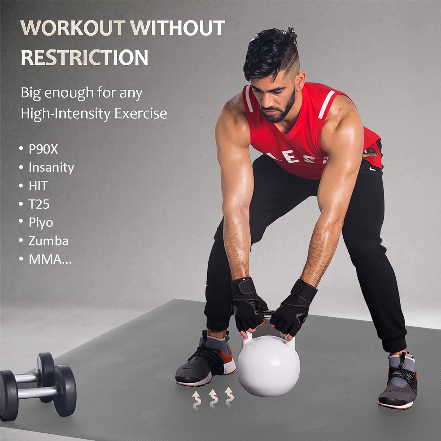 GXMMAT Large Exercise Mat 6'x4'/6'x5'/6'x6'(7mm), Thick Workout Mats for Home Gym Flooring, Extra Wide Non-Slip Durable Cardio Mat, Shoe Friendly, Perfect for Plyo, MMA, Jump Rope, Weights, Fitness