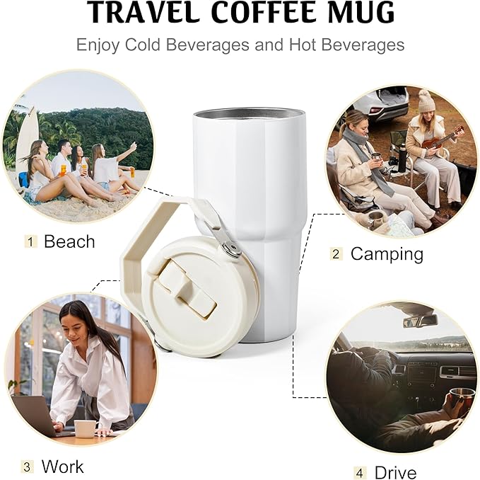 AGH 4 Pack 20 oz Sublimation White Tumblers with Handle & Straw, Double Wall Stainless Steel Vacuum Insulated Cups with Filp Lid, Leak-Proof Travel Mug for Hot/Cold Drinks - Bloomnest