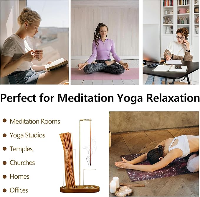 Incense Holder for Sticks with Ash Catcher-2 in 1 Glass Incense Stick & Candle Holder with Storage, Anti-Ash Flying insence-Sticks Burner for Meditation Yoga Spa Home Decor sage (Dark Base) - Bloomnest
