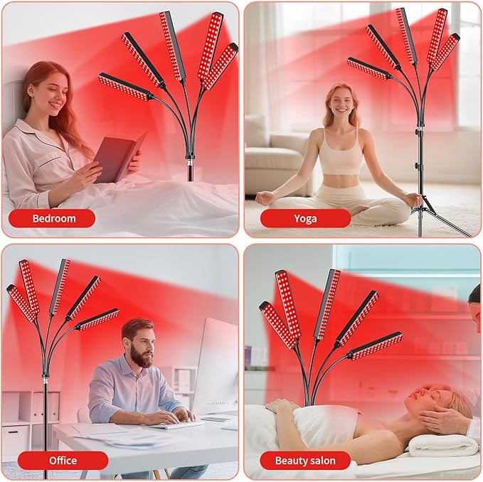 Cholas Red Light Therapy for Face Body, 5 Heads Red Infrared Light Therapy Devices with Stand, 5 Levels Adjustable Brightness 660nm and 850nm Near Infrared Light for Full Body, Muscle Gift for Women Cholas