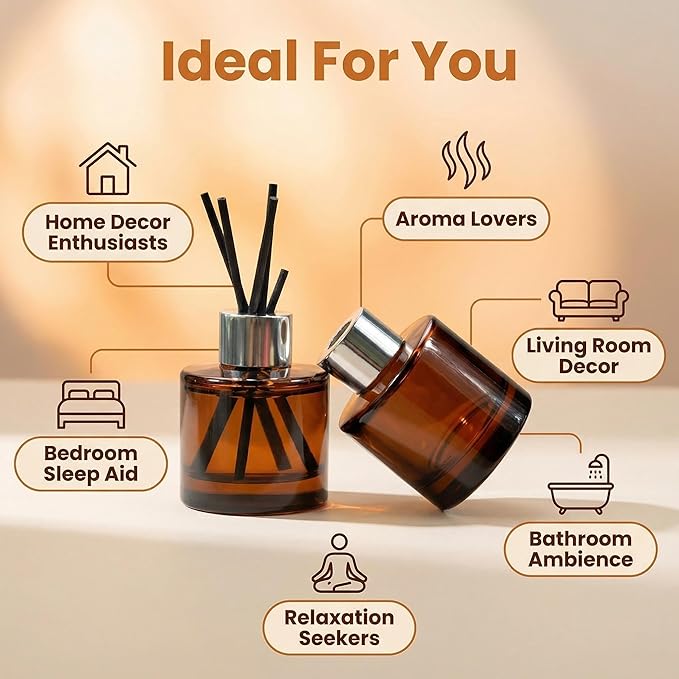 2PCS 50ml/1.6oz Glass Diffuser Bottles, Amber & Brown, Aromatherapy Storage Containers, Fragrance Accessories, DIY Replacement Diffuser Sticks, Home Decor Bloomnest
