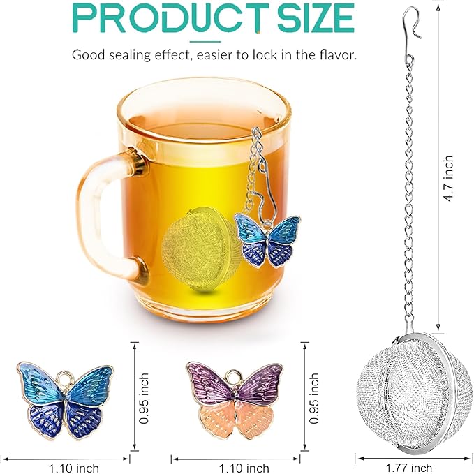 Tea Infuser Set with Dual Butterfly Pendants - NSTaygate Premium Tea Strainers for Loose Tea 304 Stainless Steel Tea Ball