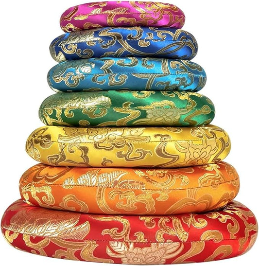 Singing Bowl Cushion Silk Brocade Ring Cushion Pillow 7 Set，Used for Crystal/Tibetan Singing Bowls ，Singing Bowls Cushion,O-Ring Set，Buddhist Sound Bowl Pad (Color : Colored, Size : 8-14) - Bloomnest