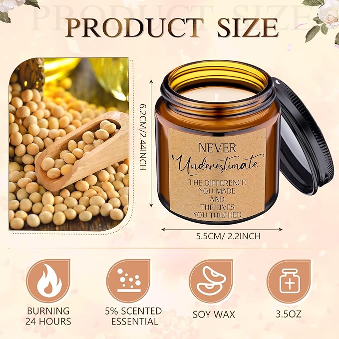 MTLEE 20 Pcs Thank You Gifts Candles 3.5 oz Employee Appreciation Inspirational Scented Soy Wax Candle Thank You Gift Christmas Gifts for Coworker Women Volunteer Teacher(Appreciation,Brown) - Bloomnest