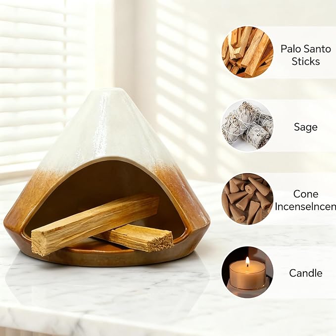 Palo Santo Holder， Incense Holder, Mini Chimney Incense Burner, Suitable for Palo Santo Sticks, Cone Incense, Candles, and Sage Smudging， an Ideal Choice for Yoga Meditation and Altar Decoration Bloomnest