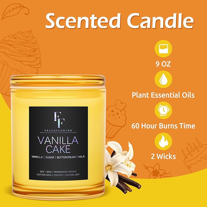 Vanilla Cake Scented Candle, 2-Wick Luxury Soy Wax Candle, 9 oz Aromatherapy Candle Home Fragrance Candles Gift - Bloomnest