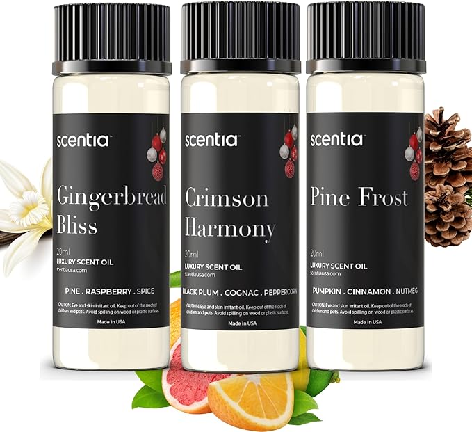 Christmas Fragrance Oil Set – Winter Essential Oils for Diffusers & Candle Making – Pine Frost, Gingerbread Bliss & Crimson Harmony – Holiday Gift Set – Made in USA – 3×20ml (2.03 fl oz) - Bloomnest