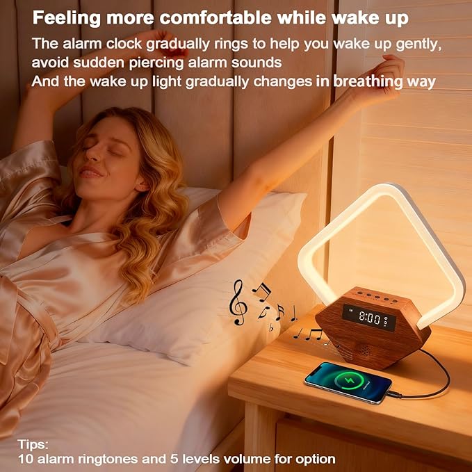 Sunrise Alarm Clock for Bedrooms Heavy Sleepers 15 Sleep Sounds White Noise Machine Baby/Adults 3 Color Table Lamp 10 Ringtones with PD22.5W USB C Fast Charger Birthday Gifts for Women - Bloomnest