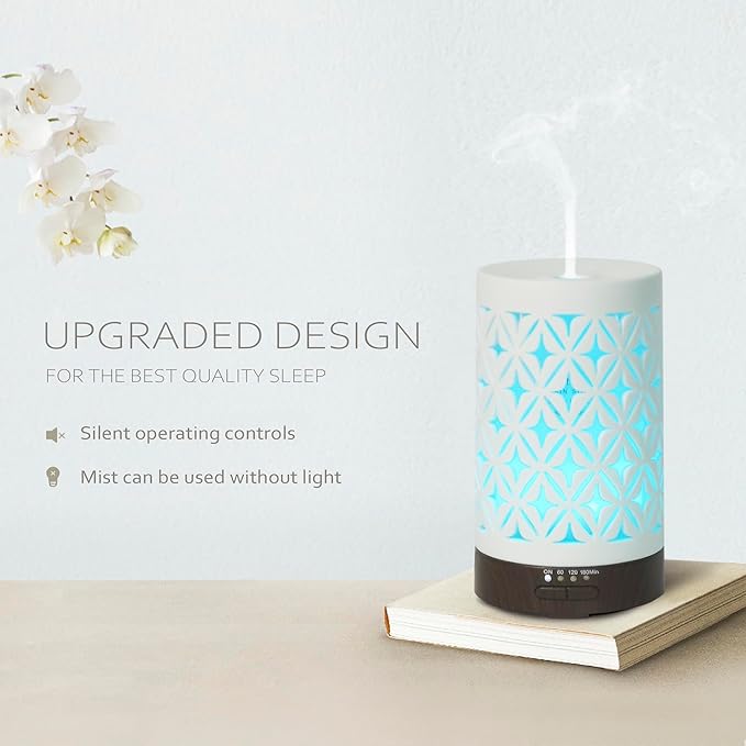 Earnest Living Essential Oil Diffuser for Home White Ceramic 100ml Aromatherapy Diffuser with 4 Timers 7 Night Lights and Auto Off Function (no Beep!) for Essential Oils Version 2 EarnestLiving