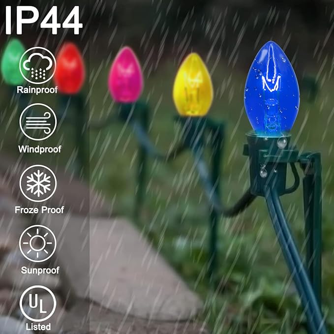 Couah C7 Christmas Light Bulbs C7 Clear Multi-Color Replacement Bulbs（25 Pack） C7 Ceramic Outdoor String Light Replacement Bulbs, C7/E12 Candelabra Base, 5 Watt - Bloomnest