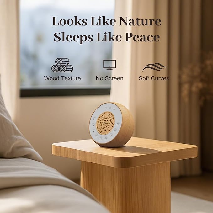 Housbay White Noise Sound Machine for Sleeping, 31 Soothing Sounds, Small Sleep Machine for Adults, Wood Grain Design for Bedroom & Noise Canceling - Bloomnest