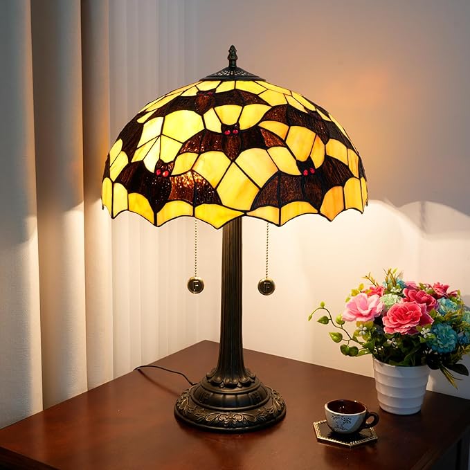 Tiffany Table Lamp Black Bat Design Stained Glass Lamp 16 inch Handmade Large Desk Light Antique Beside Reading Lamp for Home Living Room Bedroom Office - Bloomnest