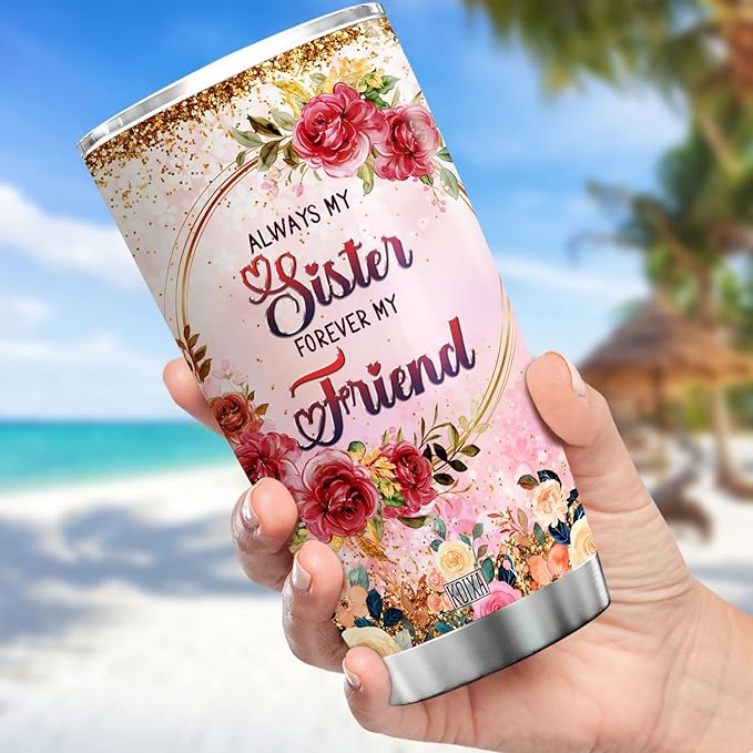 Always My Sister Forever My Friend Stainless Steel Tumbler 20 Oz Birthday Gifts For Sister Who Lives Far Away Flower Floral Coffee Cup With Lid Sisterhood Gift Ideas - Bloomnest