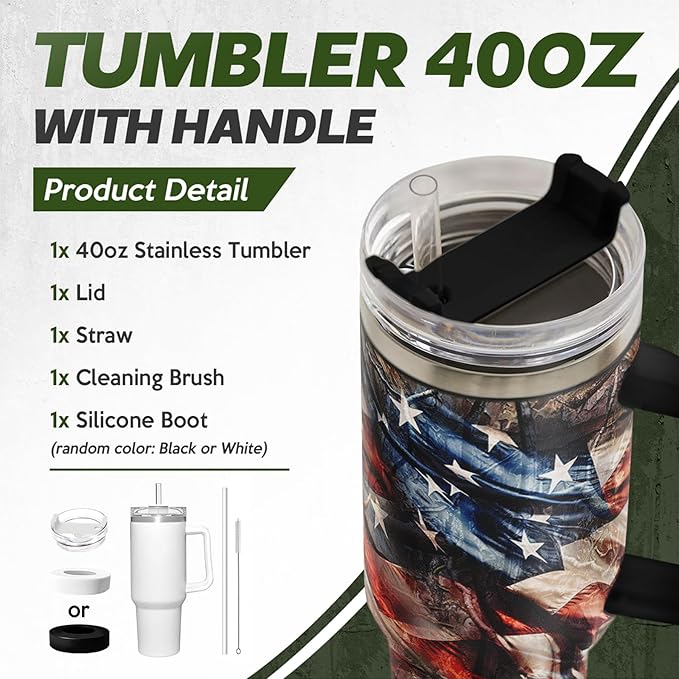 SANDJEST Hunting Tumbler with Handle for Men, Hunter Gifts for Men Dad Grandpa Husband Boyfriend, 40oz Stainless Steel Insulated Tumblers Hunters Gift for Birthday Christmas Fathers Day - Bloomnest