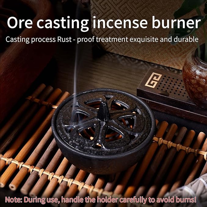 Cast Iron Incense Burner - 4 in 1Incense Holder Burner Set, Three-Legged Incense Ash Catcher with Lid for Rituals, Decoration, Etc - Bloomnest