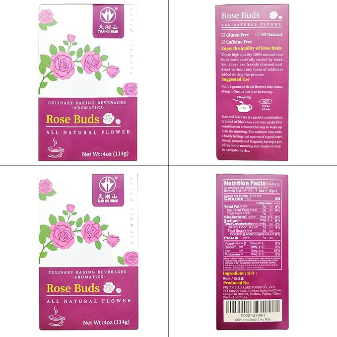 TIAN HU SHAN Rose Tea Loose Leaf, Premium Dried Rose Buds, Food Grade Natural Herbal Tea, Caffeine Free Sugar Free, 4 Ounce Pack of 1 - Bloomnest