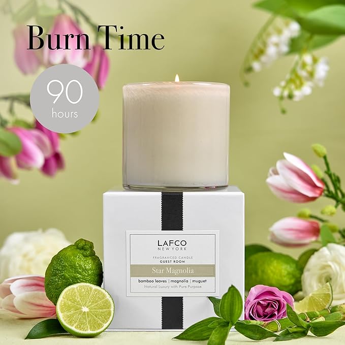 LAFCO New York Signature Candle, Star Magnolia - 15.5 oz - 90-Hour Burn Time - Reusable, Hand Blown Glass Vessel - Made in The USA - Bloomnest