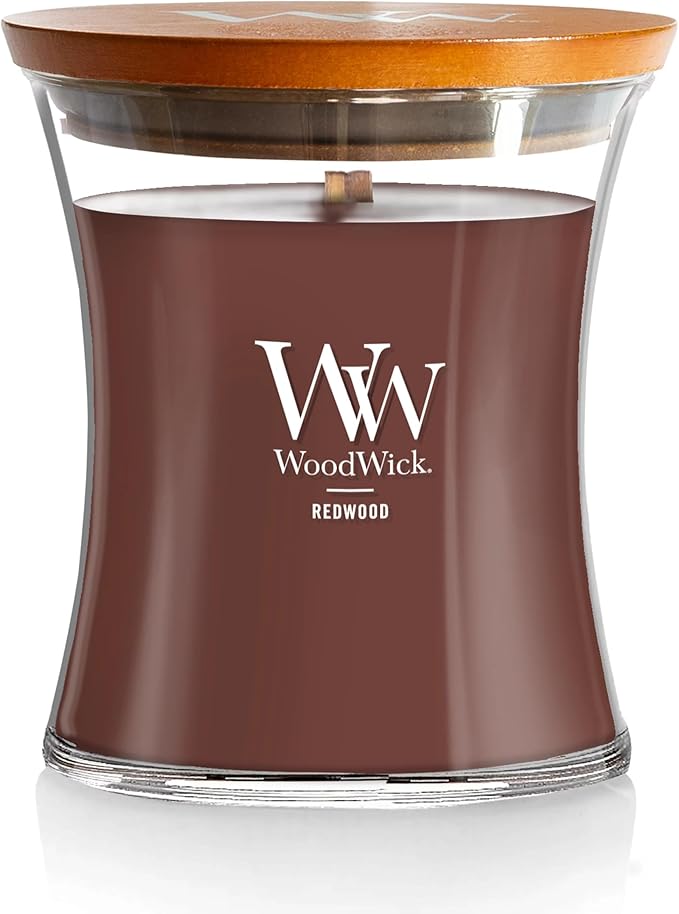 WoodWick Redwood Holiday Candle Gifts for Women and Men, 9.7 oz Medium Hourglass Candle with Crackling Wick - Bloomnest