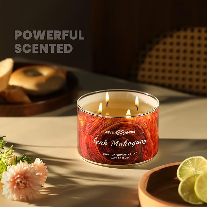 Soy Wax Blend Candle for Home, 4-Wick Candles in Teakwood & Mahogany Scented, Aromatherapy Candles Gift for Parties, Relaxing, Over 50 Hours of Burn Time, 18oz - Bloomnest