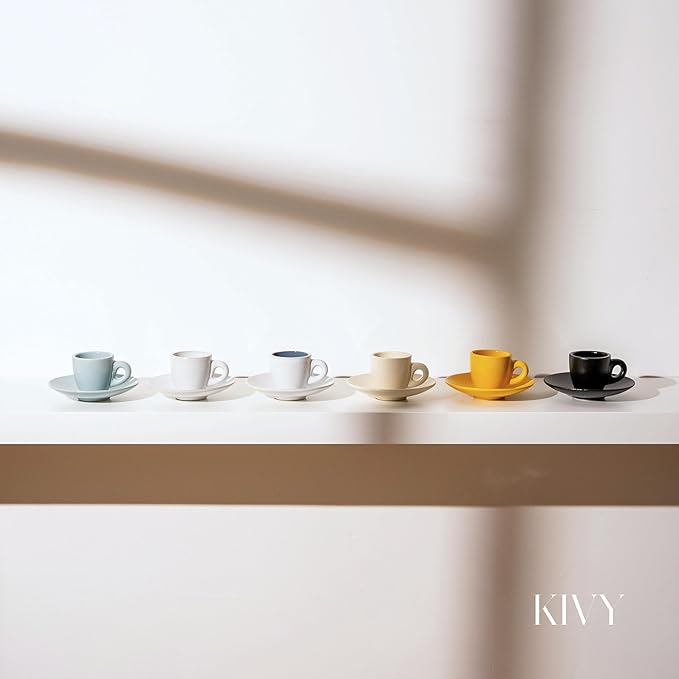 KIVY 3 oz Espresso cups set of 4 - Thick walled stoneware espresso cup set - Italian style cups and saucers - Demitasse cups set of 4 - Espresso mugs black - Coffee shot cups & saucers - Bloomnest
