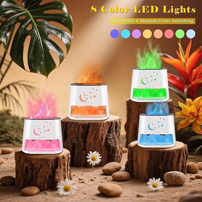 260ml Essential Oil Diffuser & Himalayan Salt Lamp with Remote Control, 8 LED Colors, Timer & Auto-Off Cool Mist Humidifier for Home,Offce,Bedroom (White) HEEYCEMUS