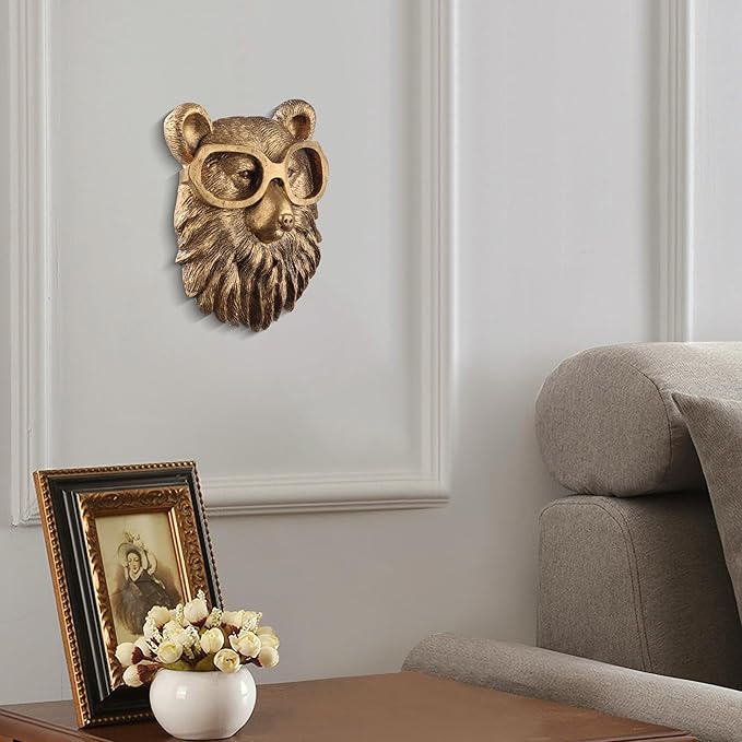 UITWMKTG Gold Animal Head Wall Decor Wall Sculpture Home Decor Statue for Living Room Office Bedroom Modern Decor for Men Women Bear - Bloomnest