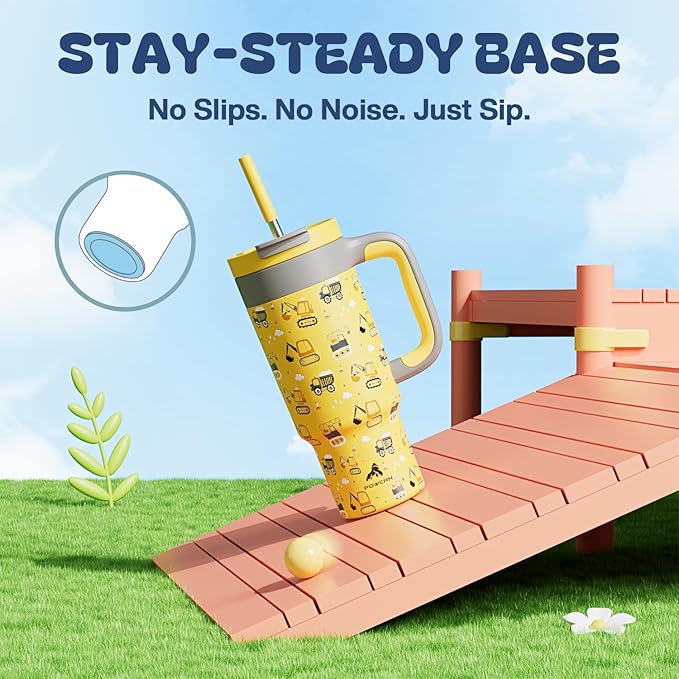 24 oz Stainless Steel Cup with Handle for Preschooler: BPA-Free, Lid with Straw, Easy to Clean, Car Cupholder Friendly, Insulated Tumbler for Playtime, Sports, Summer Camp, Vacation, Gift (Dig It Up) - Bloomnest