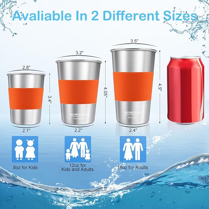 Stainless Steel Cups for Kids with Silicone Sleeves 7.8oz/230ml (4 Pack), Stainless Steel Tumbler, Kids Cups, Camping Stainless Steel Cups, Stackable Durable Metal Drinking Glasses, BPA Free - Bloomnest
