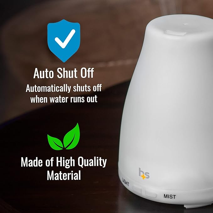 HealthSmart Essential Oil Diffuser, Cool Mist Humidifier and Aromatherapy Diffuser with 150ML Tank Ideal for Small Rooms, Adjustable Timer and Mist Mode, White - Bloomnest