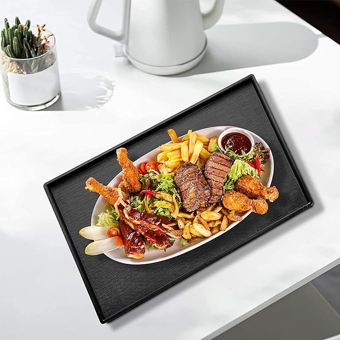22 x 18 Inches Extra Large Solid Wood Serving Tray for Tea Coffee Table Snack Food Meals Serving Plate Kitchen Party Bar Breakfast Server with Raised Edges Black Wooden Decorative Ottoman Tray - Bloomnest