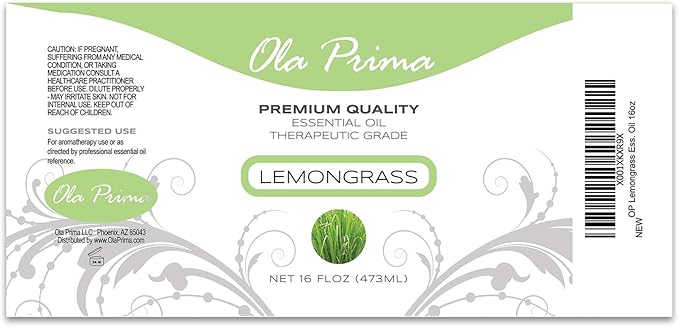 Ola Prima Lemongrass Essential Oil for Aromatherapy, Diffuser, Cleaning, Skin, Hair Health, Relaxation, Soap & Candle Making (16oz Bulk) - Bloomnest