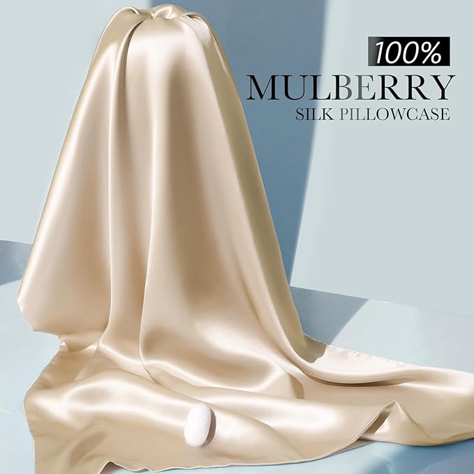 100% Mulberry Silk Pillowcase for Hair and Skin, 22 Momme Pure Natural Silk Pillow Case Both Sided with Zipper, Pillow Cover for Women Mom Men (Beige, King 20''×36'', 2 Pack) - Bloomnest