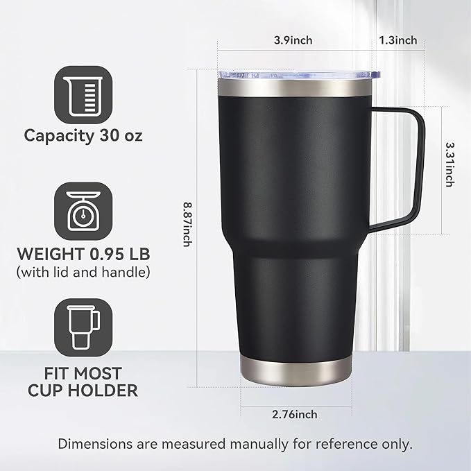 30 oz Tumbler with Handle and Lid, Stainless Steel Tumblers Bulk Double Wall Vacuum Insulated Travel Mug Leak Proof Cup Keep Drinks Cold and Hot Black, 4 Pack - Bloomnest
