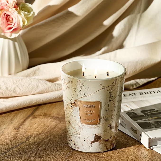M&SENSE Santal Scented Candles for Home, Lead-Free Wick Highly Scented Jar Candles, 14.1 Oz 80 Hours Lasting Burning Candles Gifts for Women, Relaxing Aromatherapy Candle for Stress Relief - Bloomnest