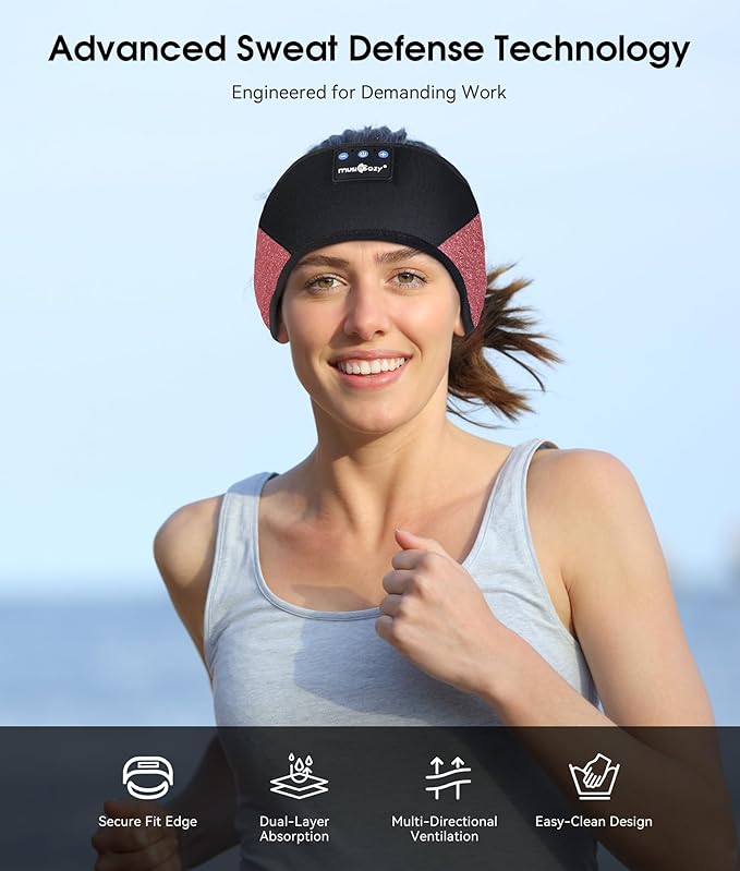 MUSICOZY Sleep Headphones Bluetooth 5.4 Headband, Wireless Earphones Music Sleep Earbuds Sleeping Eye Mask with HD Stereo Speakers for Workout Running Travel Yoga, Ideal Gifts (Red & Black) - Bloomnest