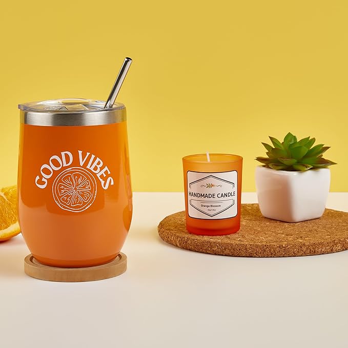 Sunny&Wise Care Package For Women - Designed in USA - Self Care Gifts After Surgery, Get Well Soon, Orange Fruit Themed, Thinking of You, 12 Oz Good Vibes Tumbler - Bloomnest