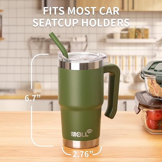 16 oz Tumbler with Handle Reusable Stainless Steel Vacuum Insulated Tumbler Cups with Lid and Straw Travel Coffee Mug for Women(Grass Green) - Bloomnest