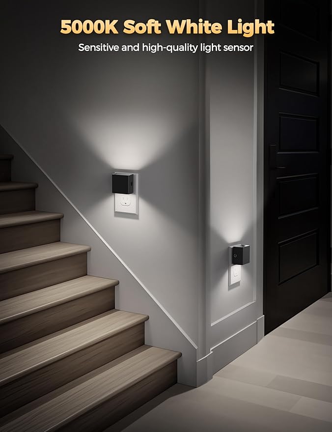 DORESshop LED Night Lights Plug into Wall [4 Pack], Plug in Nightlight, 3 Level Brightness Adjustable Night Light, Dusk to Dawn Sensor, Nightlights for Adults, Bedroom, Bathroom, Hallway, 5000K - Bloomnest