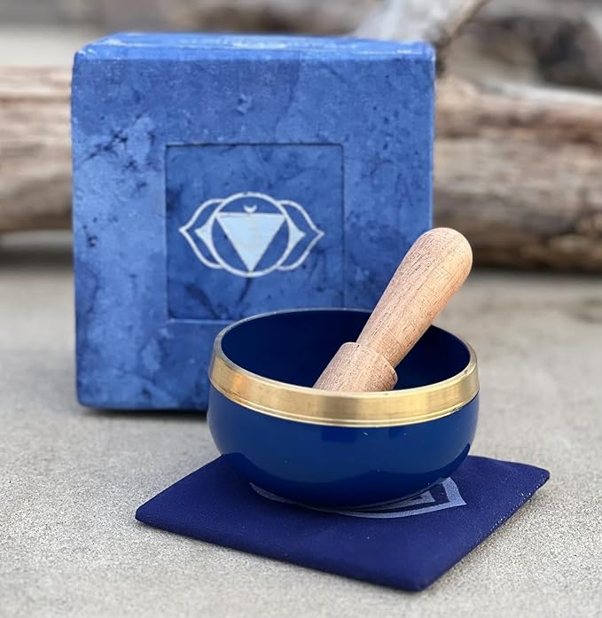 DharmaObjects Tibetan Third Eye Chakra Premium Palm Size Singing Bowl Gift Box Set - Bloomnest