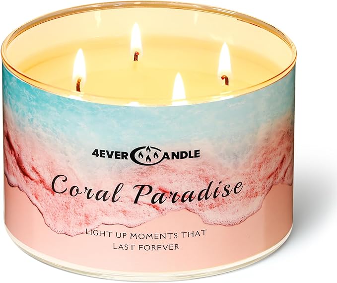 Coral Paradise Scented Candles, 18oz Soy Candles Non Toxic 4-Wick Large Candle Jars, Over 50 Hours of Burning Time, Ideal for Gifting, Events, Home Decor - Bloomnest