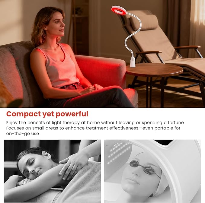 Red Light Therapy for Face and Body Use, 660nm Red and 850nm Near Infrared Red Light Therapy Lamp with Clip and Angle Adjustable, Small and Portable, Suitable for Home or Travel Use, White Aumtrly