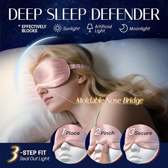 OLESILK Silk Sleep Mask, 100% Mulberry Silk Eye Mask for Sleeping, Double Layer Filling and Elastic Strap, Travel and Nap, Soft Eye Cover Eyeshade with Luxury Bag and Ear Plugs, Pink - Bloomnest