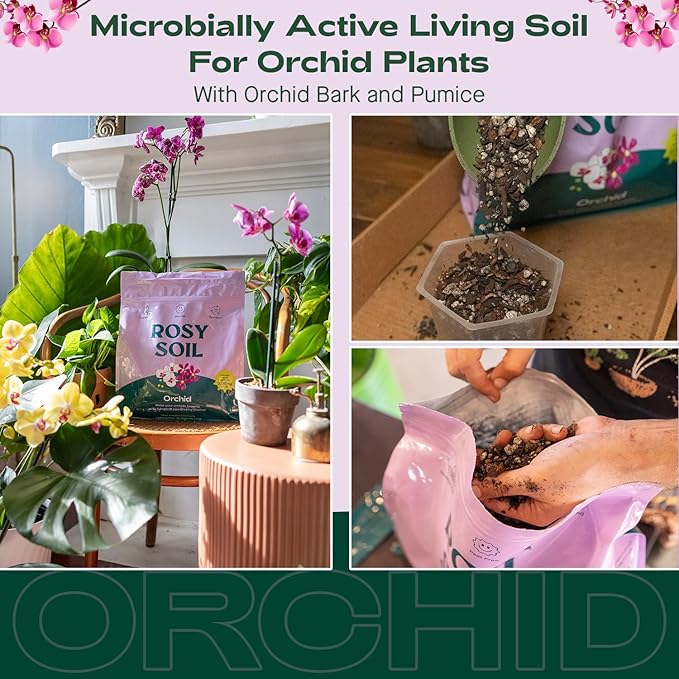 Rosy Soil Orchid Soil Potting Mix - Superior Aeration & Drainage for Orchids - Peat-Free, Microbially Active Biochar Powered Soil for Orchid Plants - Ideal for Indoor Gardening - 4 Quarts - Bloomnest