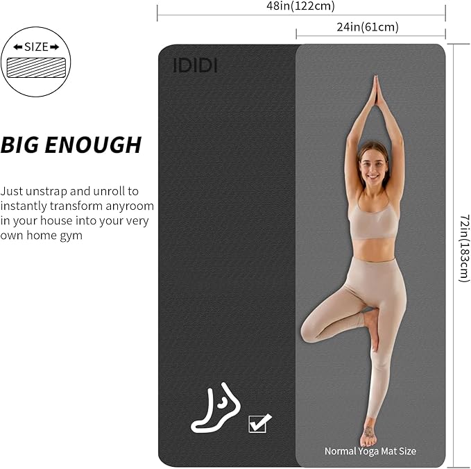 Large Yoga Mat (6'x 4') - Extra Long and Wide 72 x 48 inches, Non-Slip POE Fitness Mat, Eco-Friendly, Thick Wide Exercise Mat for Home Workouts,Ideal for Yoga and Pilates. - Bloomnest