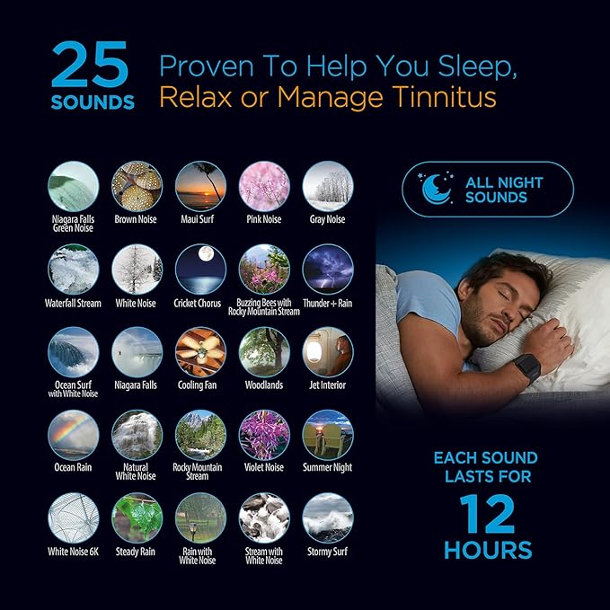 Sound Oasis® Bluetooth® Tinnitus Sound Therapy System® - Sleep Better, Manage and Mask Tinnitus, 25 Built-in Sounds for Tinnitus Relief, 12-Hour Sound Duration - Bloomnest