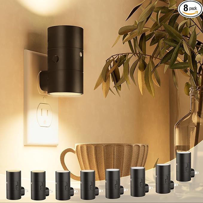 NIORSUN Night Lights Plug into Wall, Dimmable with 3 Color Modes & Auto On/Off Sensor, Ultra-Slim Nightlight for Hallway, Bathroom, Bedroom, Nursery, Kitchen (8 Pack, Black) - Bloomnest