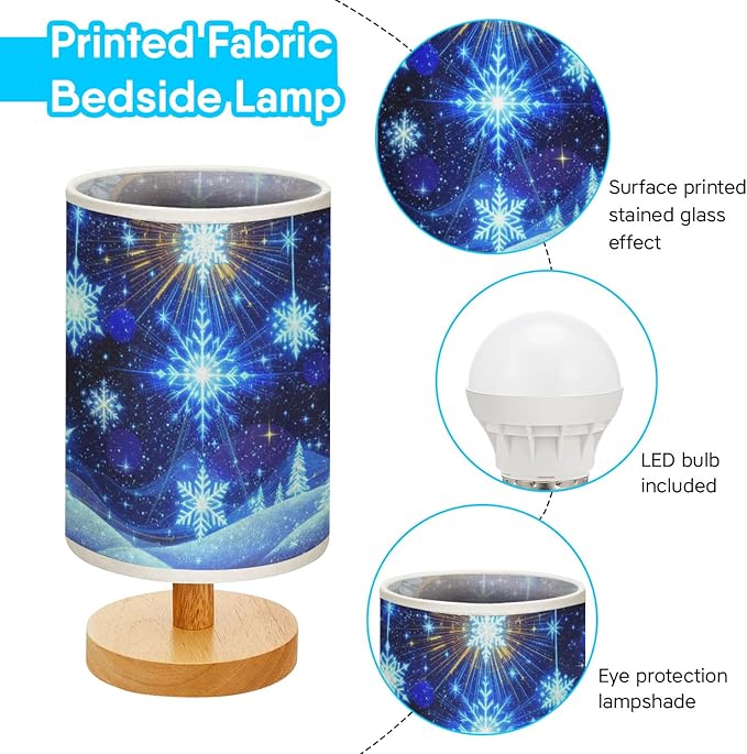 Snowflakes Table Lamp LED 3-Color Pressed Bedside for Merry Christmas, Snowflakes Shade Christmas Table Lamp with Wood Base for Bedroom Living Room Desk Office - Bloomnest