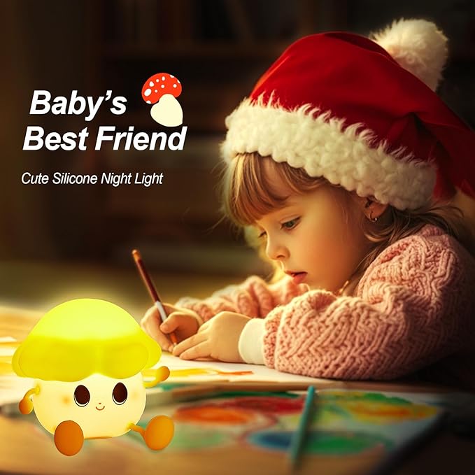 Mushroom Night Light for Kids, Cute Silicone Night Light, 7 Adjustable Color Breathing Mushroom Lamp, Rechargeable USB LED Touch Light for Children's Room Decor, Christmas Birthday Gift (Red) - Bloomnest